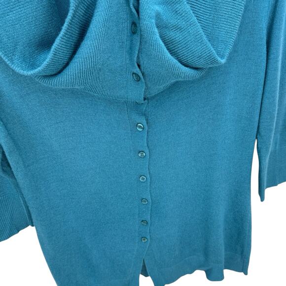 SOFT SURROUNDINGS Cardigan Sweater Small Teal Blue Off Shoulder Cowl Neck - Picture 7 of 12